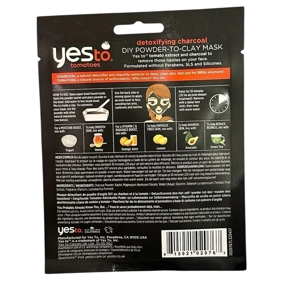 YesTo Pack of 5 Face Masks- Clay and charcoal - Acne Clearer